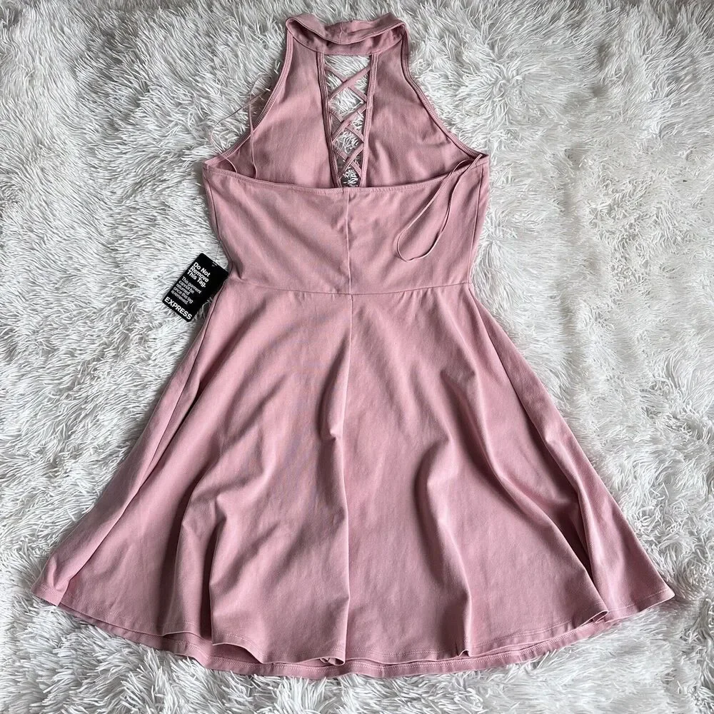 New Express Pink / Blush Colored Halter Top Dress size M - Picture 2 of 5